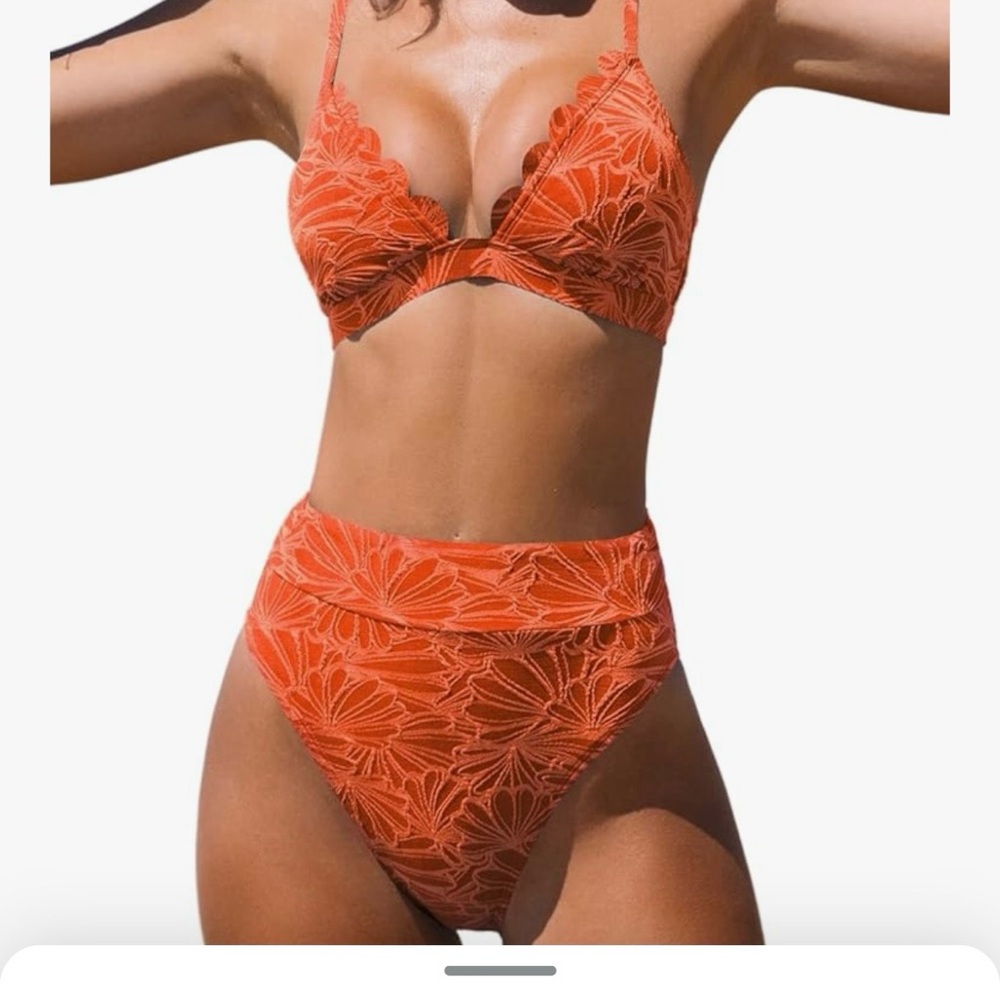 Cupshe Bikini Swim Suit Orange Bathing Suit High-Waist Bikini Set